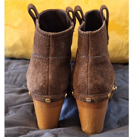 Tory Burch Ginevra Boots Women's 7.5M Ankle Brown Suede Heeled Studded Bohemian - Picture 4 of 8